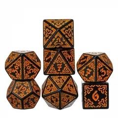 Orange Celtic Knot on Black Acrylic - 7pcs RPG Full Dice Set