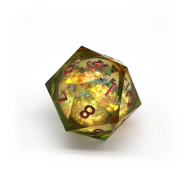 Yellow Glitter in Clear Liquid Sharp Resin - D20 RPG Dice