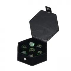 7pcs Dice Gem Glass Facet Gold Font Green (UD)
