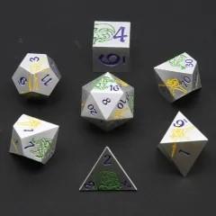 Green & Yellow in Silver Metal - 7pcs RPG Dice Set