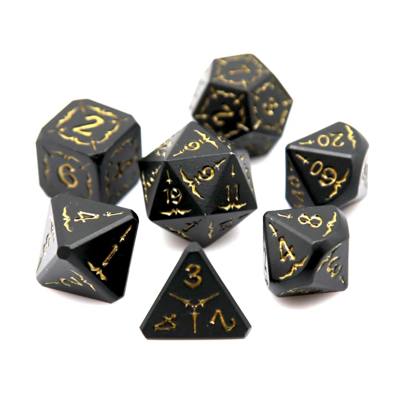 Gold Sword in Black Metal - 7pcs RPG Dice Set