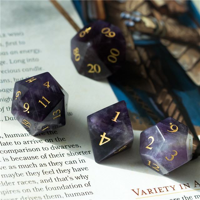 Purple Agate Gemstone - 7pcs RPG Dice Set