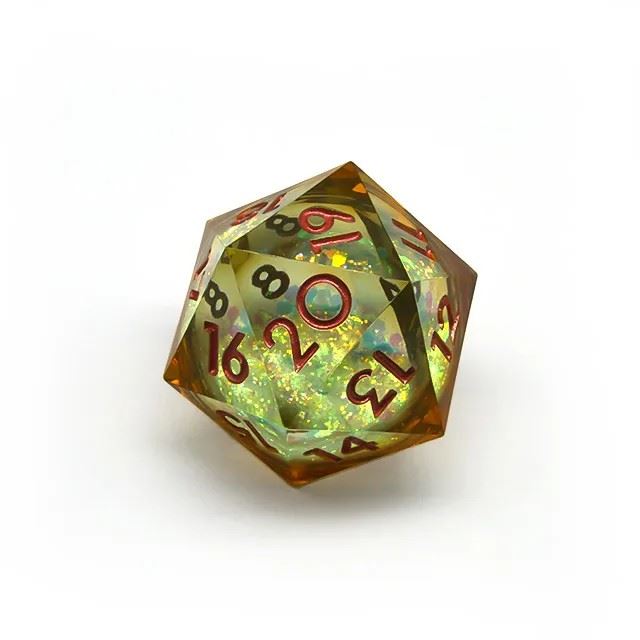 Yellow Glitter in Clear Liquid Sharp Resin - D20 RPG Dice