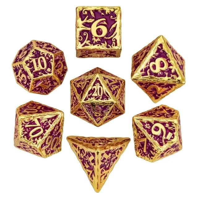 7pcs Dice Metal Druid Vine Gold Font Pink