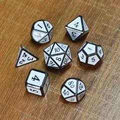 White Enamel in Silver Metal - 7pcs RPG Dice Set