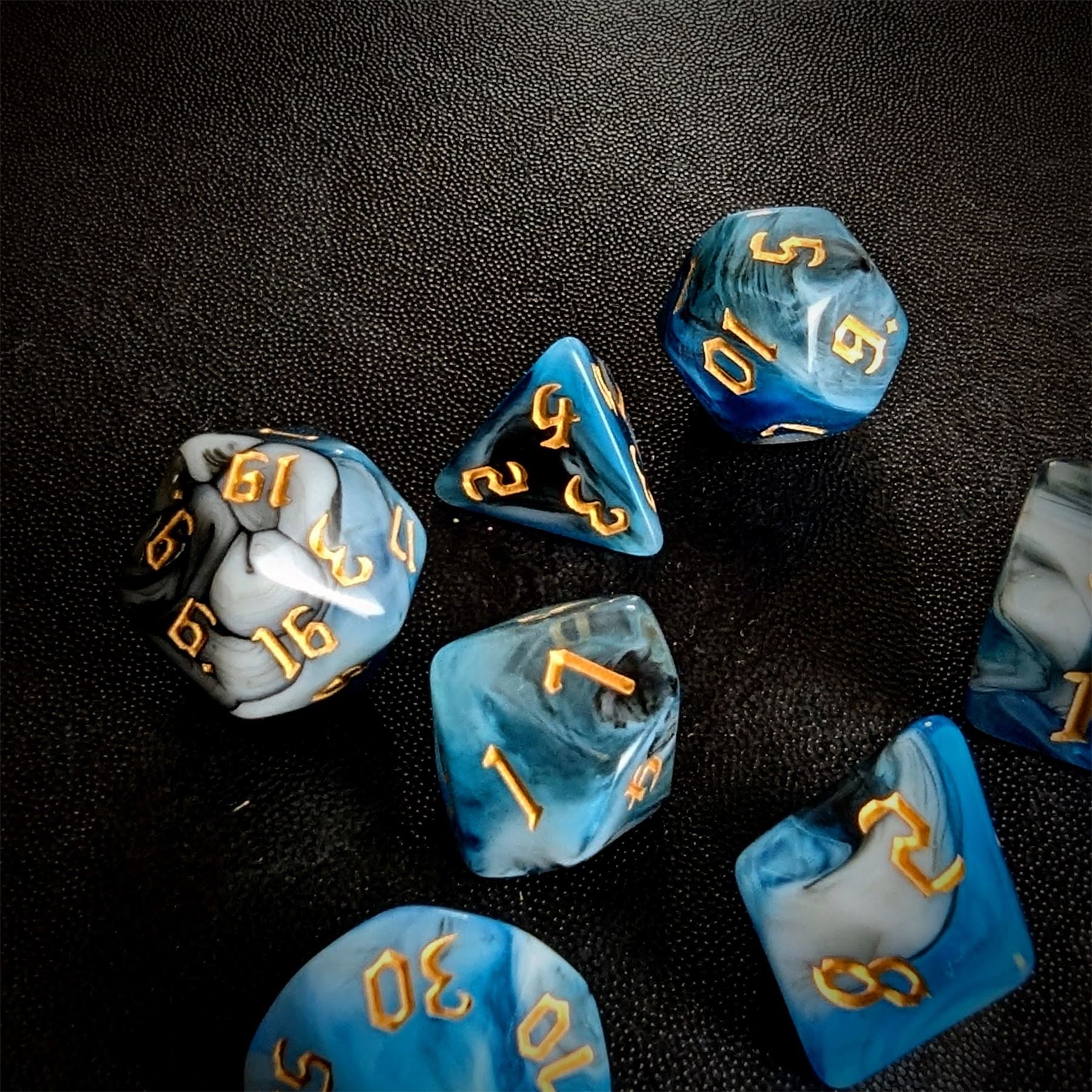 Blend of Black & Blue Acrylic - 7pcs RPG Full Dice Set