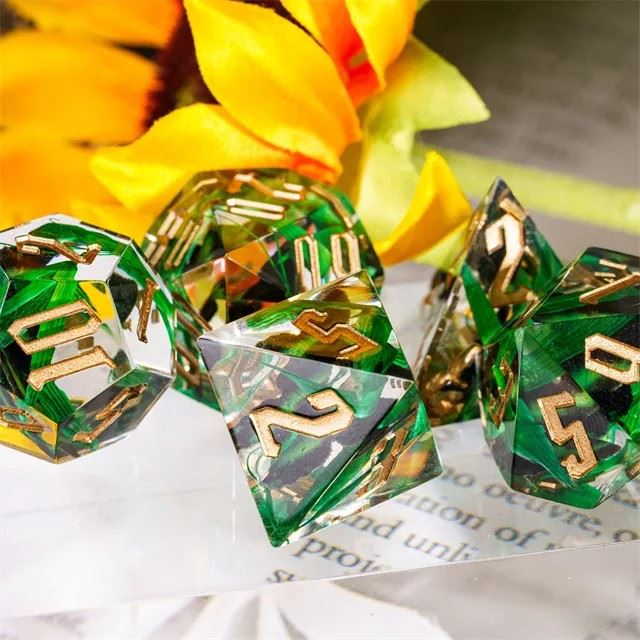 Brown Butterfly  in Clear Filled Sharp Resin - 7pcs RPG Dice Set