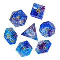 7pcs Dice Gem Glass Gold Font Cracked Blue (UD)