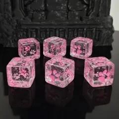 6pcs D6 Dice Resin 16mm Cat Paw Pink Font Clear