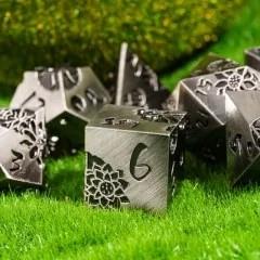 Lotus Flower in Silver Metal - 7pcs RPG Dice Set
