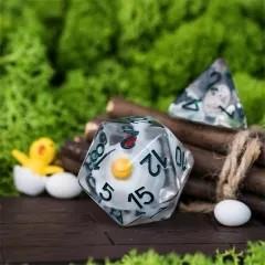 D20 Dice Resin 33mm Green Font Chicken White Clear