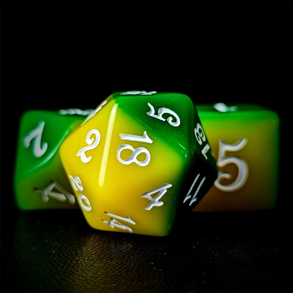 Blend of Yellow & Green Acrylic - 7pcs RPG Full Dice Set