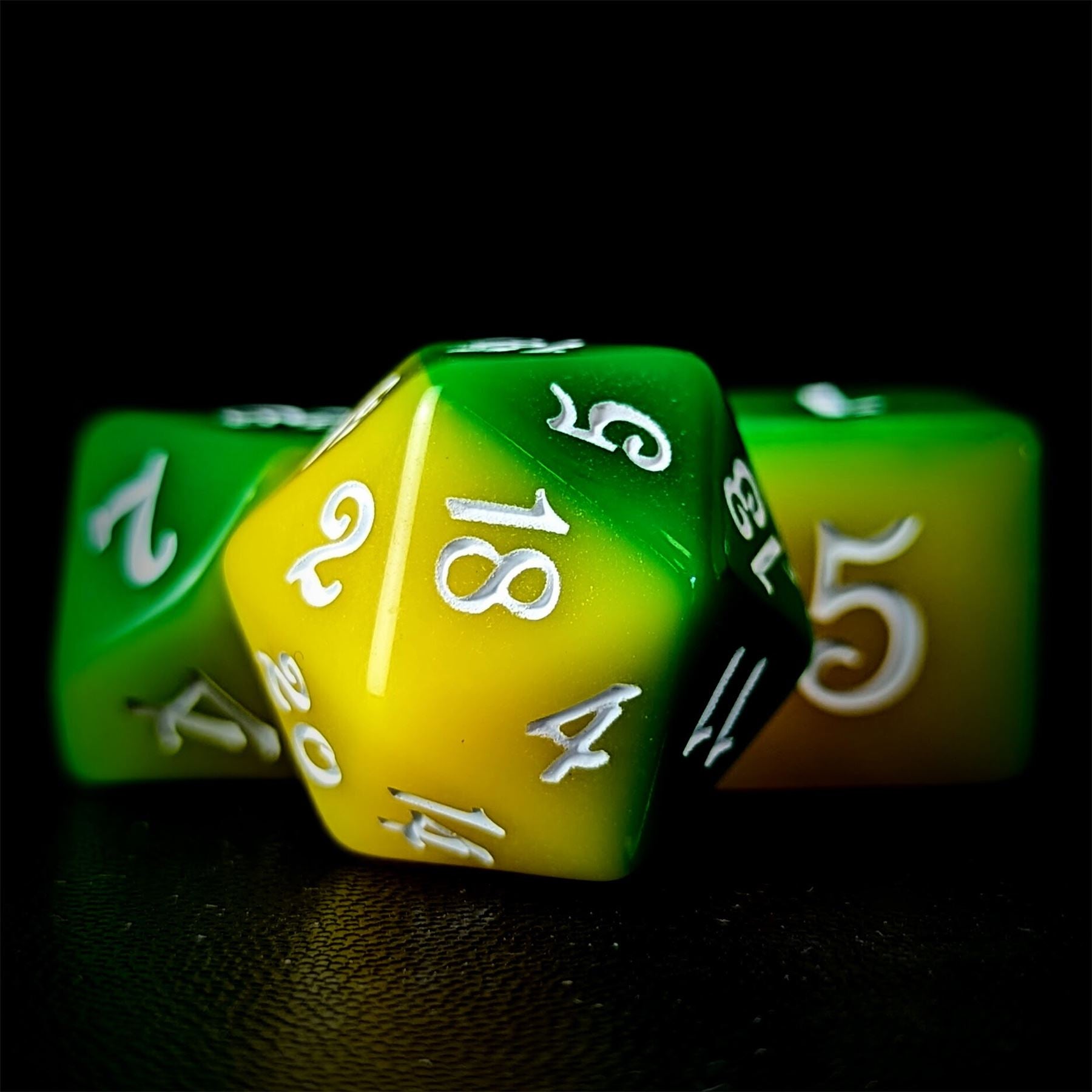 Blend of Yellow & Green Acrylic - 7pcs RPG Full Dice Set