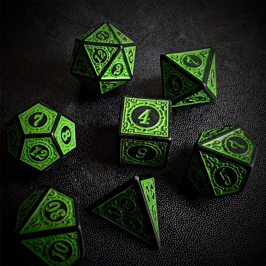 Green Lattice on Black Acrylic - 7pcs RPG Full Dice Set
