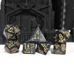 7pcs Dice Acrylic Pattern Dogs Gold Font Black