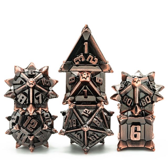 7pcs RPG Dice Set - Spiky Copper Metal