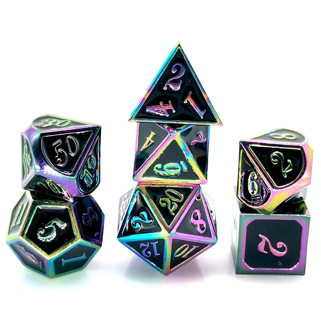 7pcs Dice Metal Enamel Rainbow Black