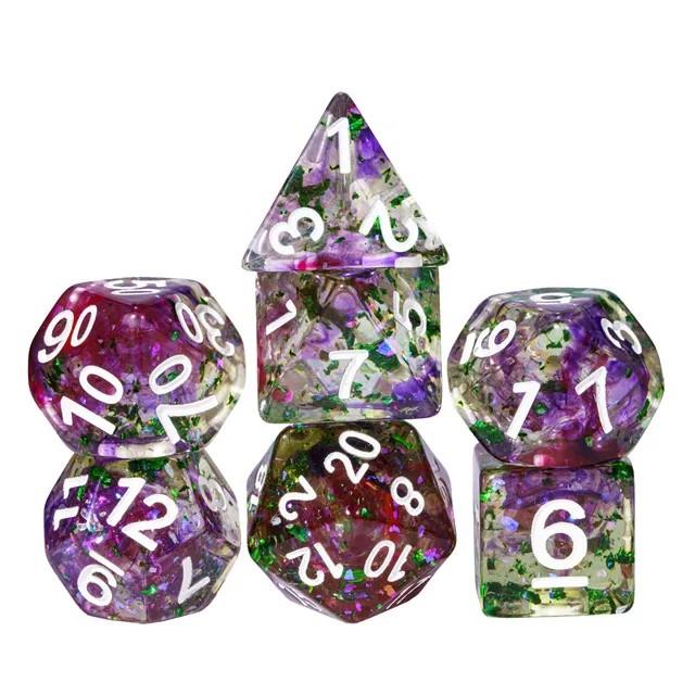 7pcs Dice Resin Swirl White Font Clear Green Purple