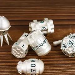 7pcs Dice Metal Bomb Green Font Silver