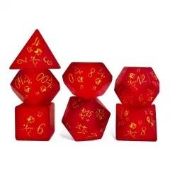 7pcs Dice Gem Frosted Glass Gold Font Roses Red