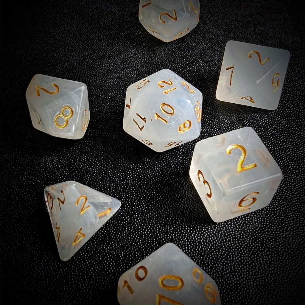 White Silk Acrylic - 7pcs RPG Full Dice Set