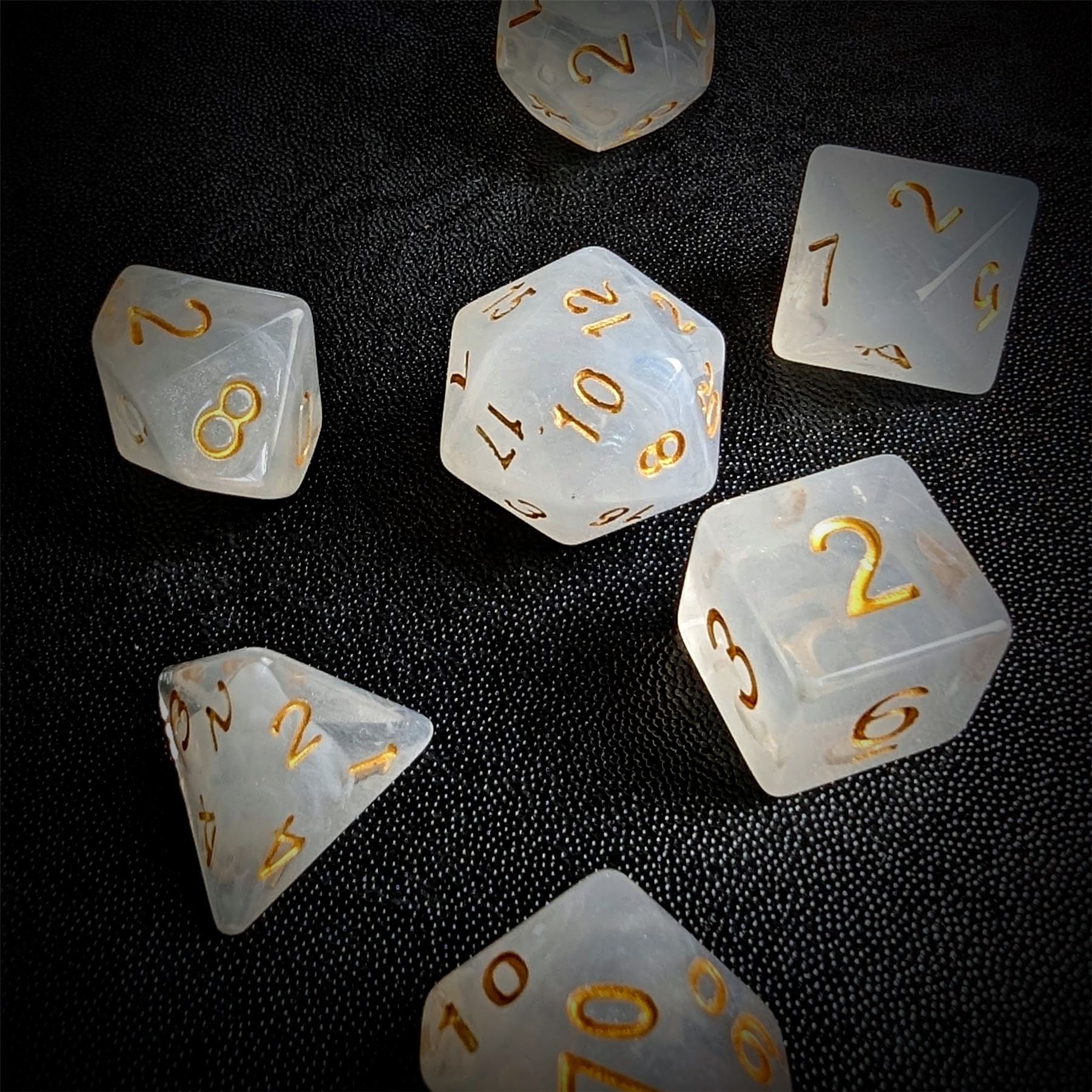 White Silk Acrylic - 7pcs RPG Full Dice Set