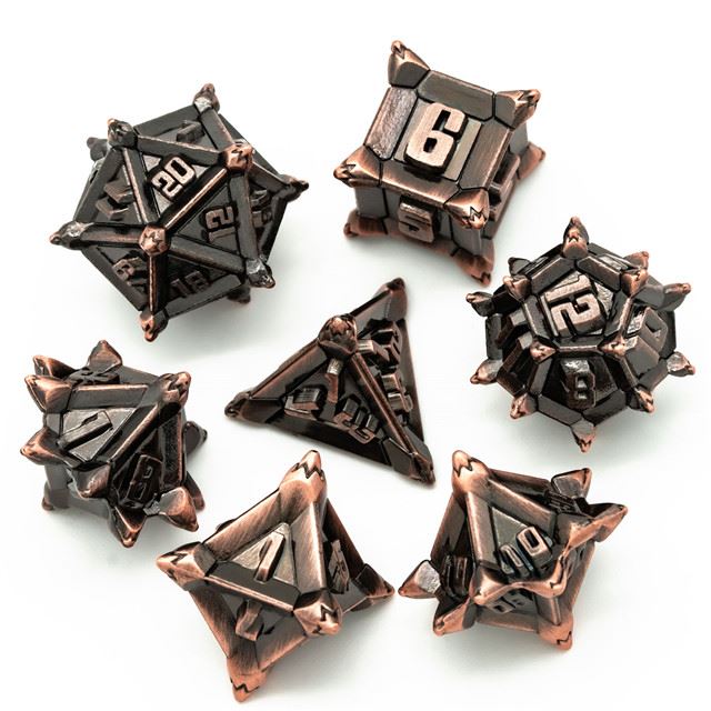 7pcs RPG Dice Set - Spiky Copper Metal