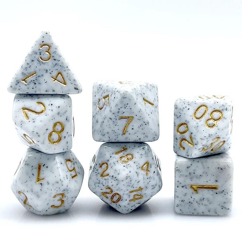 7pcs Dice Acrylic Glitter Gold Font White