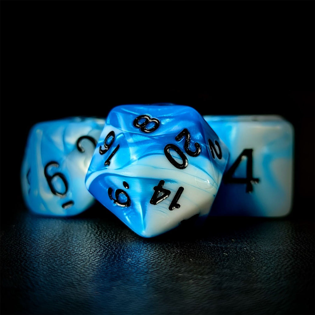 Blend of White & Blue Acrylic - 7pcs RPG Full Dice Set
