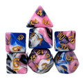7pcs Dice Acrylic Blend Gold Font White Pink Blue Black