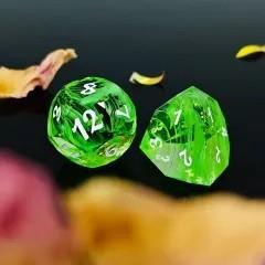 7pcs Dice Gem Glass Facet Ribbon Gold Font Clear Green