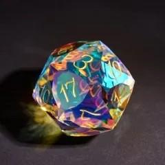D20 30mm Dice Gem Glass Facet Gold Font Prism