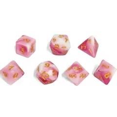 7pcs Dice Acrylic Mini Gold Font White Pink