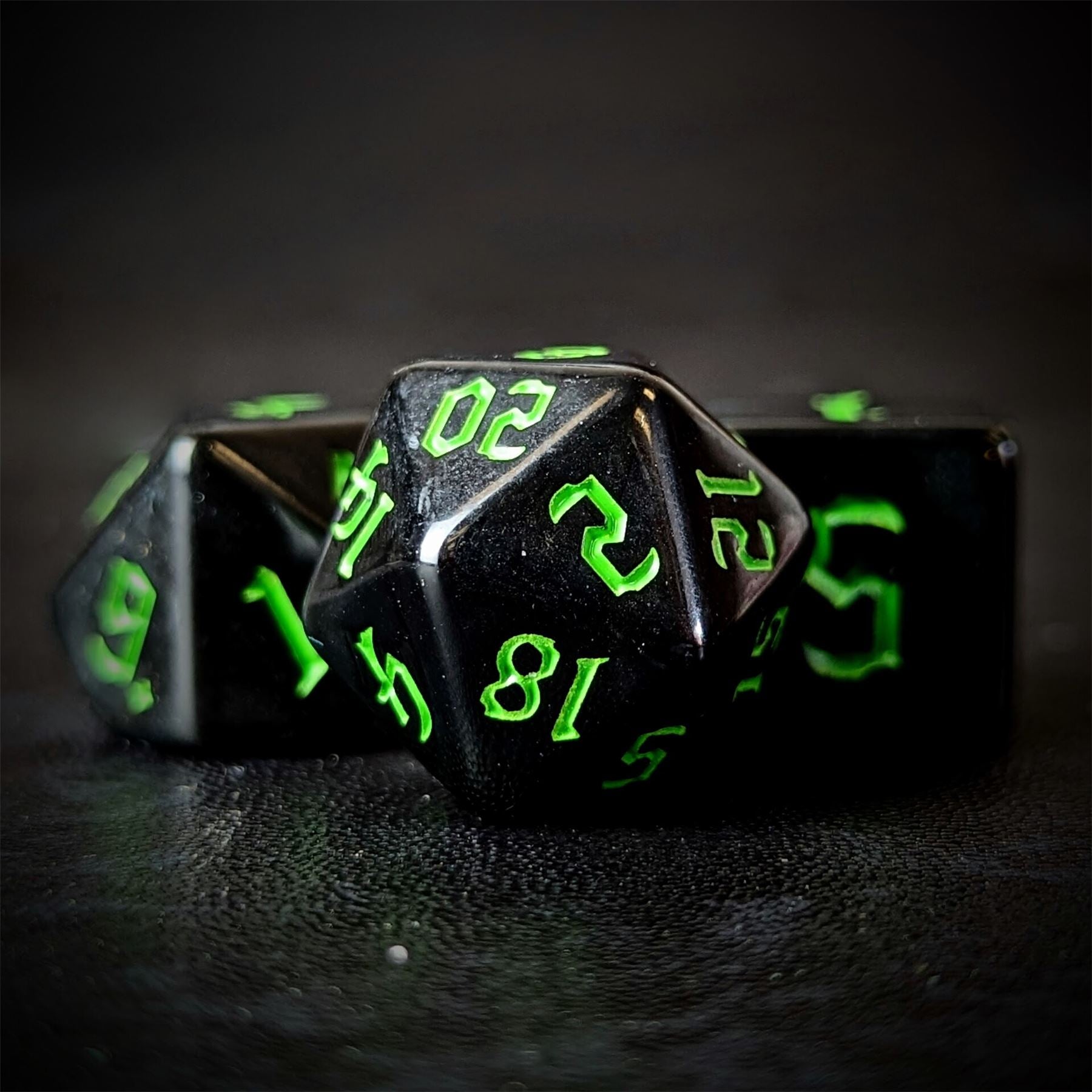 Green on Solid Black Acrylic - 7pcs RPG Full Dice Set