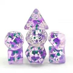 7pcs Dice Resin Filled White Font Purple Grape Clear
