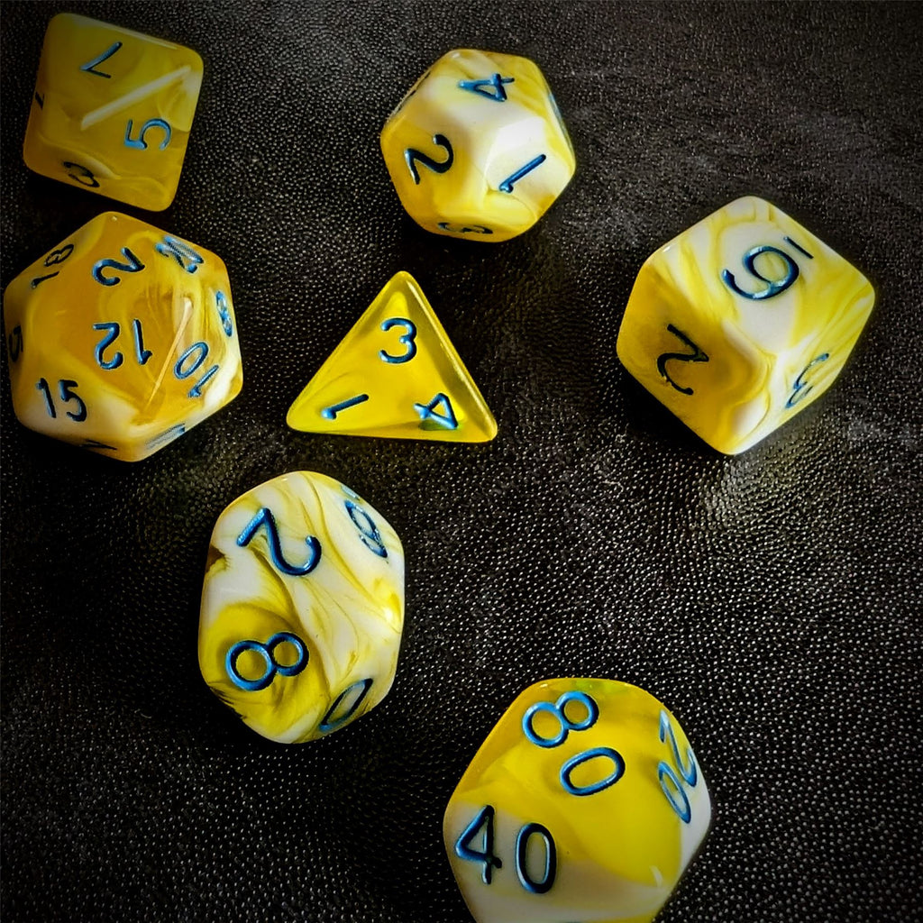 Blend of White & Yellow Acrylic - 7pcs RPG Full Dice Set