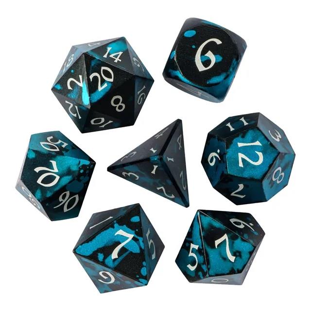 7pcs RPG Dice Set - Blue & Black Anodized Aluminium