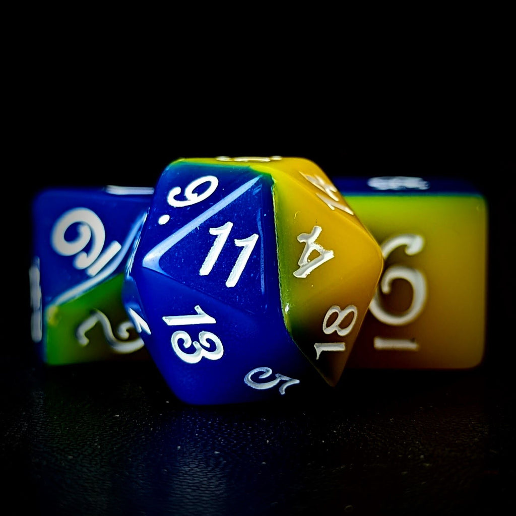Blend of Yellow & Blue Acrylic - 7pcs RPG Full Dice Set