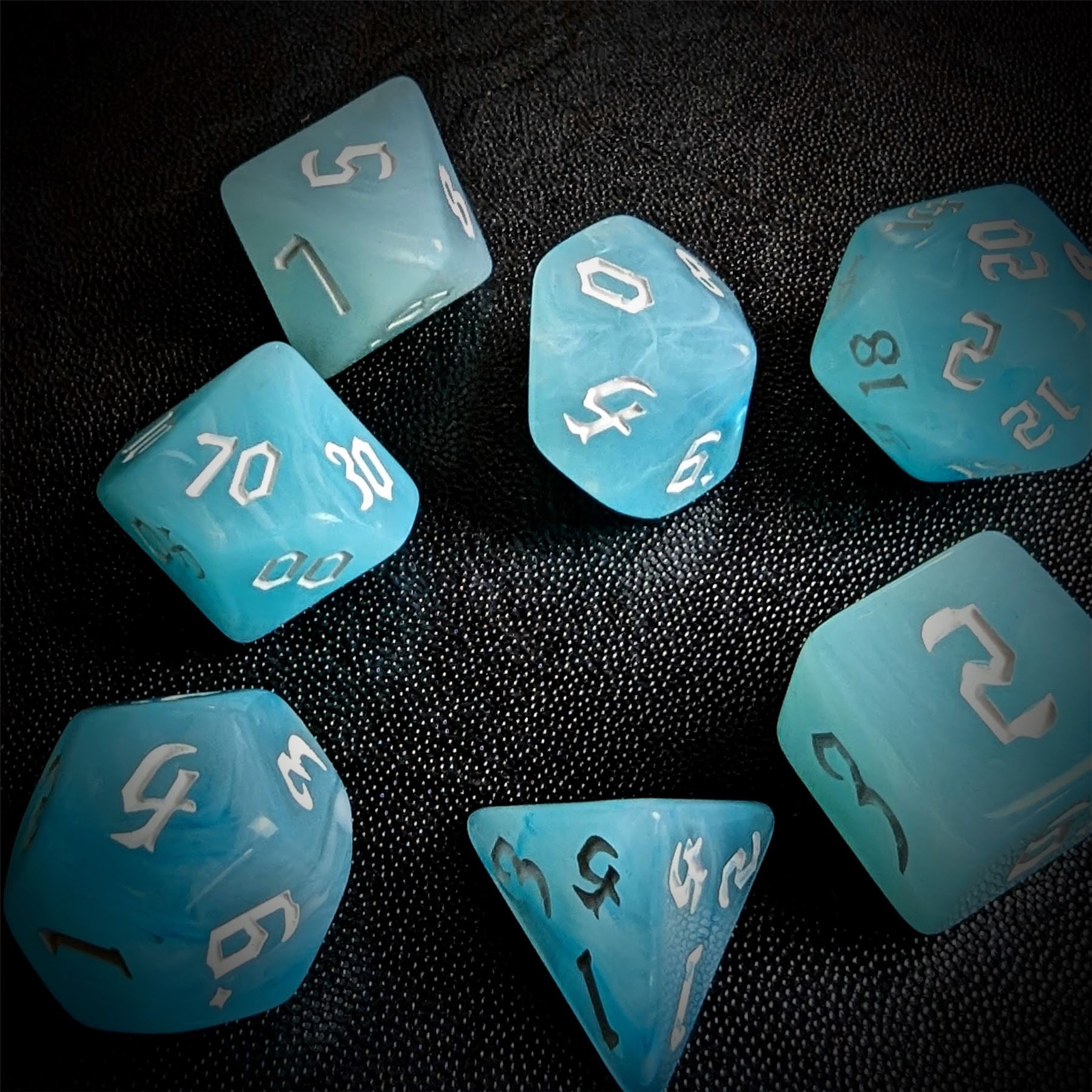 Light Blue Silk Acrylic - 7pcs RPG Full Dice Set
