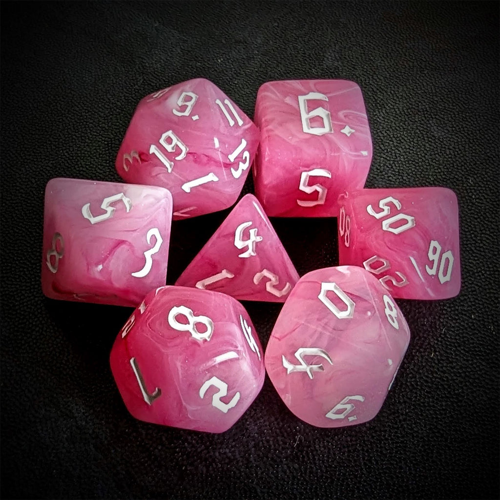 Pink Silk Acrylic - 7pcs RPG Full Dice Set