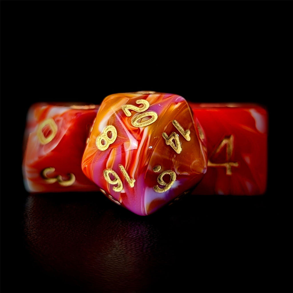 7pcs Dice Acrylic Blend Gold Font Pink Red White