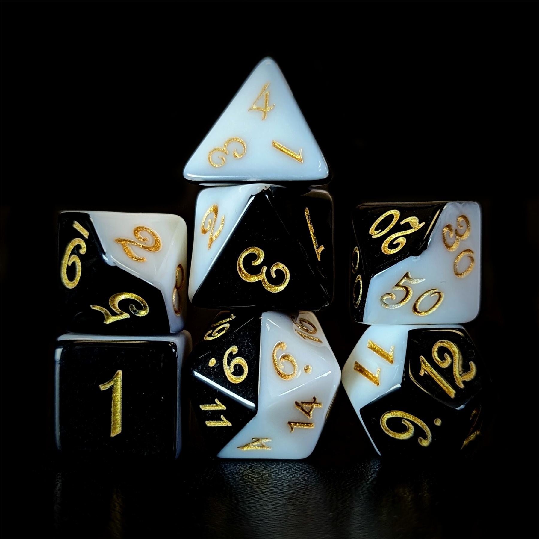 Blend of Black & White Acrylic - 7pcs RPG Full Dice Set