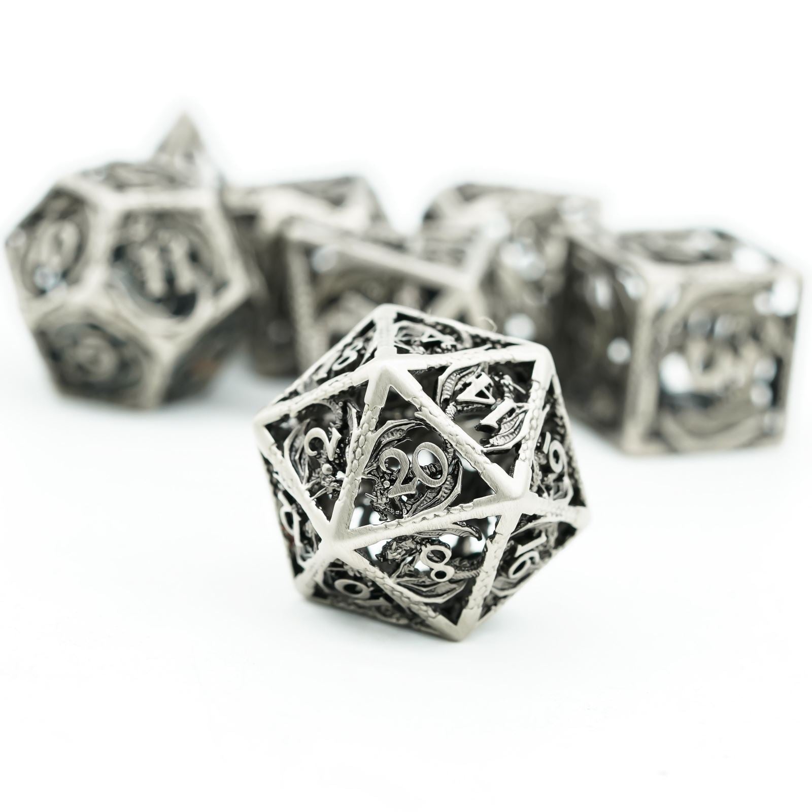 7pcs RPG Dice Set - Silver Metal