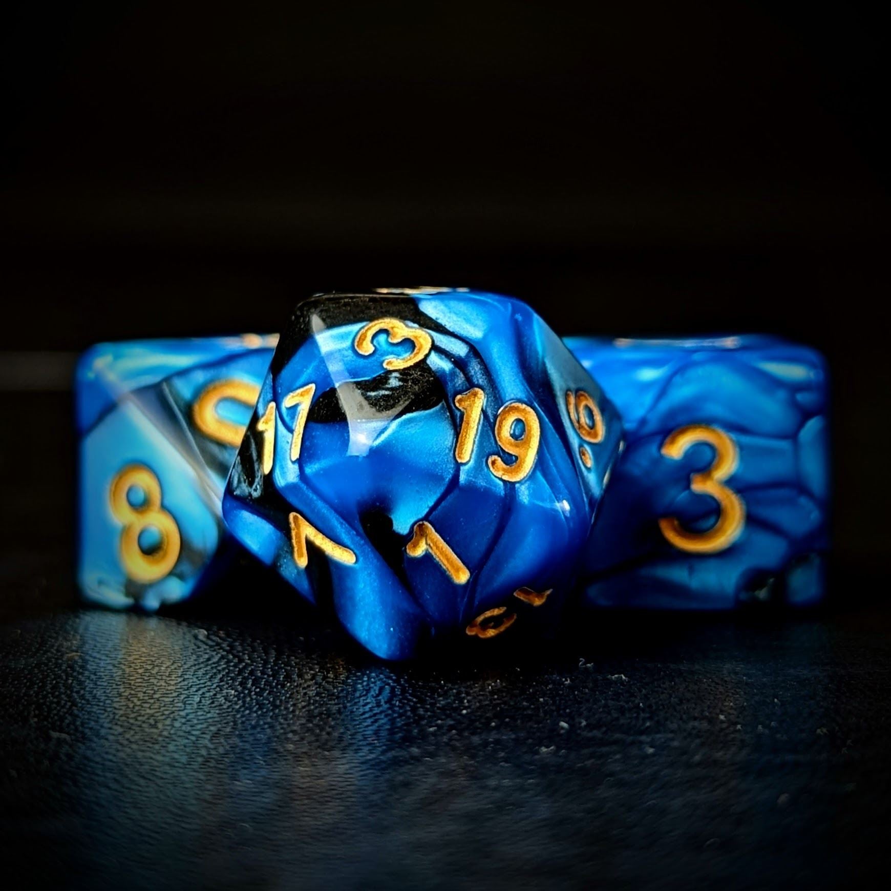 Blend of Black & Blue Acrylic - 7pcs RPG Full Dice Set