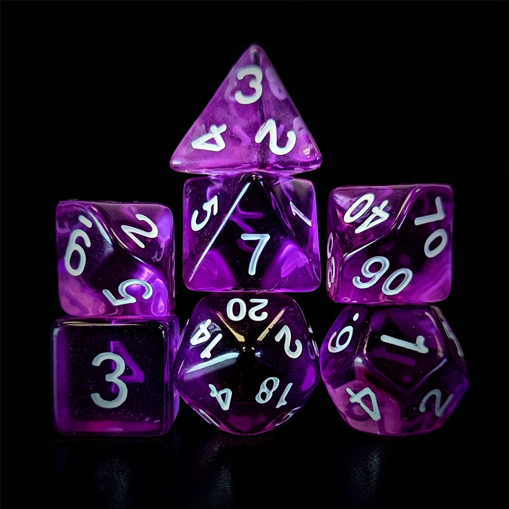 Clear Purple Acrylic - 7pcs RPG Full Dice Set