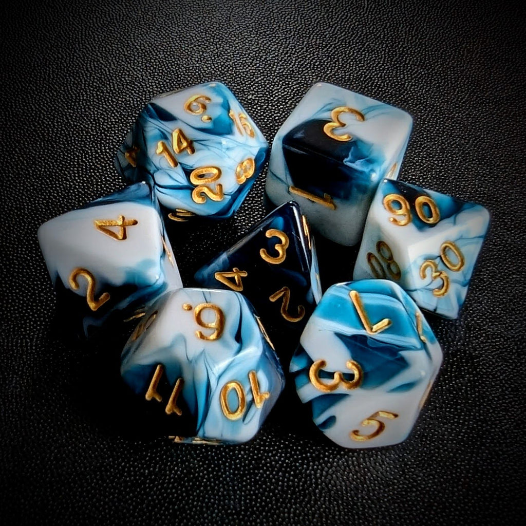 Blend of White & Blue Acrylic - 7pcs RPG Full Dice Set