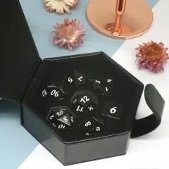 7pcs Dice Gem Glass White Font Green Glitter Black