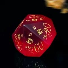 7pcs Dice Gem Frosted Glass Gold Font Roses Red