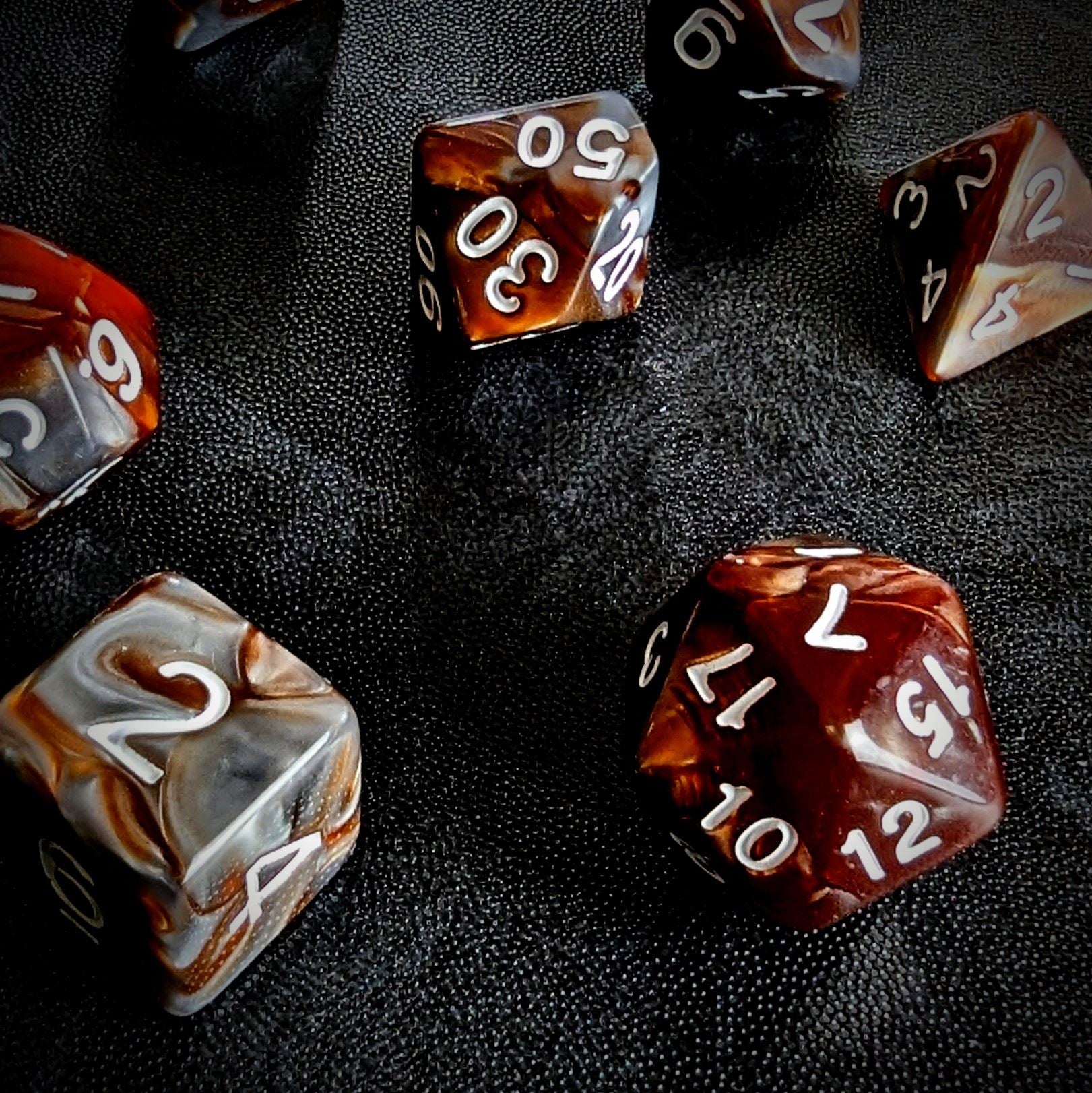Blend of Copper & Grey Acrylic - 7pcs RPG Full Dice Set