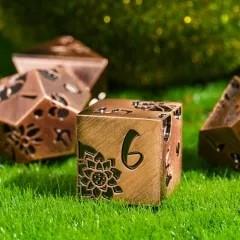 Lotus Flower in Copper Metal - 7pcs RPG Dice Set